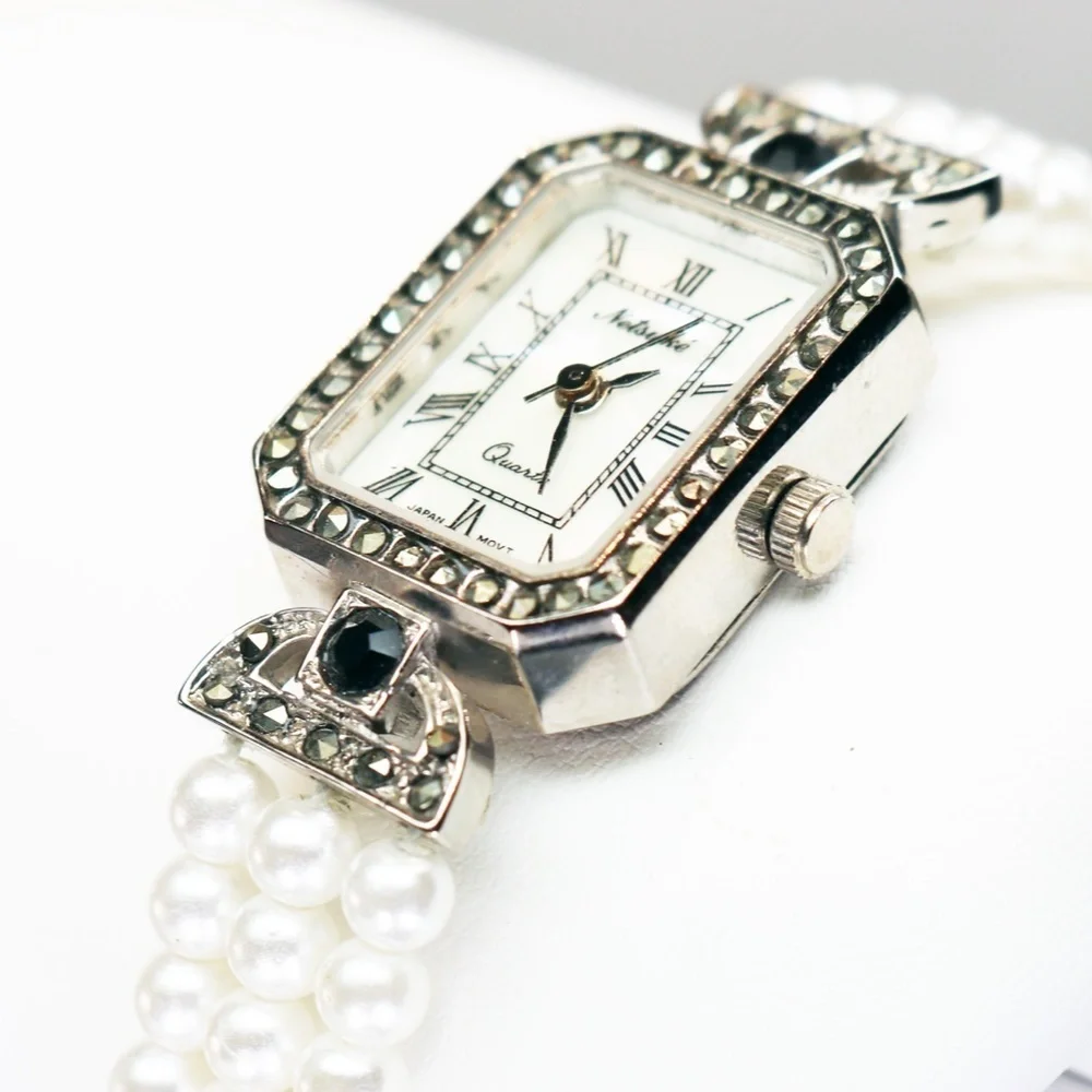 Elegant Vintage Netsuke Pearl & Marcasite Watch